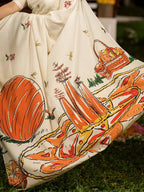 Onam Special Off White Mul Cotton Saree with Kerala Festive Illustration Print & Running Blouse