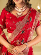Ruby Red Designer Fendy Satin Saree with Floral Embroidery Work | Premium Wedding & Party Wear Embroidered Saree with Blouse