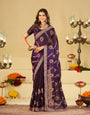 Royal Purple Designer Fendy Satin Saree with Floral Embroidery Work | Premium Party Wear Embroidered Saree with Blouse