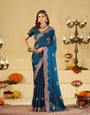Royal Blue Designer Fendy Satin Saree with Heavy Embroidered Border | Premium Festive Party Wear Saree with Elegant Floral Embroidery & Matching Blouse