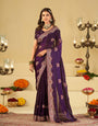 Royal Purple Designer Fendy Satin Saree with Heavy Embroidered Border | Premium Festive Party Wear Saree with Elegant Floral Embroidery & Matching Blouse