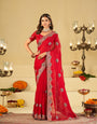 Rani Pink Designer Fendy Satin Saree with Heavy Embroidered Border | Elegant Festive Party Wear Saree with Floral Embroidery & Matching Blouse