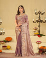 Lavender Designer Fendy Satin Saree with Heavy Embroidered Border | Elegant Party Wear Festive Saree with Intricate Embroidery & Matching Blouse