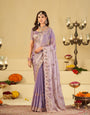 Pastel Lavender Designer Fendy Satin Saree with Heavy Embroidered Border | Elegant Party Wear Festive Saree with Intricate Embroidery & Matching Blouse