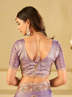Pastel Lavender Designer Fendy Satin Saree with Heavy Embroidered Border | Elegant Party Wear Festive Saree with Intricate Embroidery & Matching Blouse