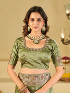 Pista Green Banarasi Silk Saree with Floral Embroidered Border & Rich Zari Weaving | Designer Festive Wedding Saree