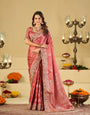 Rose Pink Banarasi Silk Saree with Floral Embroidered Border & Rich Zari Weaving | Designer Wedding Festive Saree