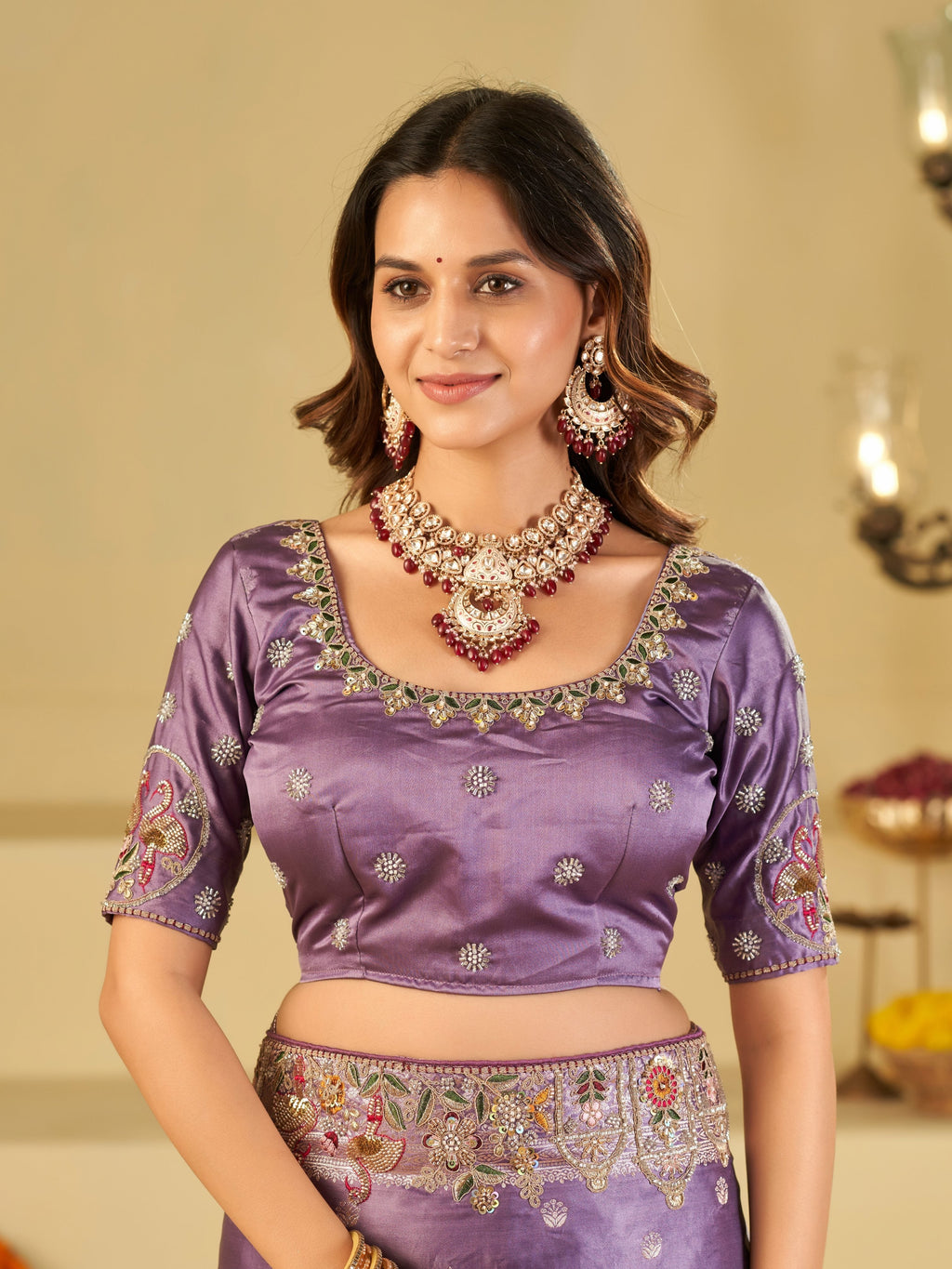 Lavender Banarasi Silk Saree with Floral Embroidered Border & Rich Zari Weaving | Designer Wedding Festive Saree