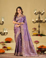Lavender Banarasi Silk Saree with Floral Embroidered Border & Rich Zari Weaving | Designer Wedding Festive Saree