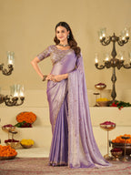 Lavender Designer Fendy Satin Saree with Heavy Embroidered Blouse & Sequin Border | Premium Wedding & Festive Wear Saree