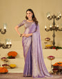 Lavender Designer Fendy Satin Saree with Heavy Embroidered Blouse & Sequin Border | Premium Wedding & Festive Wear Saree