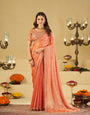 Peach Designer Fendy Satin Saree with Heavy Embroidered Blouse & Sequin Border | Elegant Wedding & Festive Saree