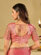 Baby Pink Designer Fendy Satin Saree with Heavy Embroidered Blouse & Sequin Border | Premium Wedding & Festive Saree