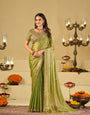 Pista Green Designer Fendy Satin Saree with Heavy Embroidered Blouse & Sequin Border | Premium Festive Wedding Saree