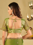 Pista Green Designer Fendy Satin Saree with Heavy Embroidered Blouse & Sequin Border | Premium Festive Wedding Saree
