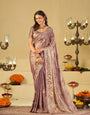 Lavender Designer Fendy Satin Saree with Floral Embroidered Border & Elegant Thread Work | Premium Festive Party Wear Saree