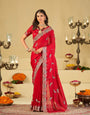 Rani Pink Designer Fendy Satin Saree with Peacock Embroidery & Heavy Embroidered Border | Premium Festive Wedding Wear Saree