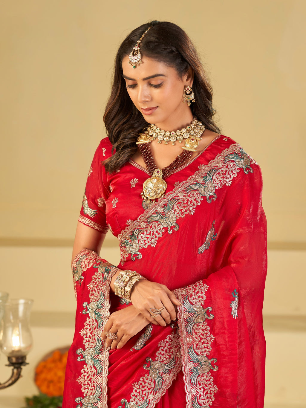 Rani Pink Designer Fendy Satin Saree with Peacock Embroidery & Heavy Embroidered Border | Premium Festive Wedding Wear Saree