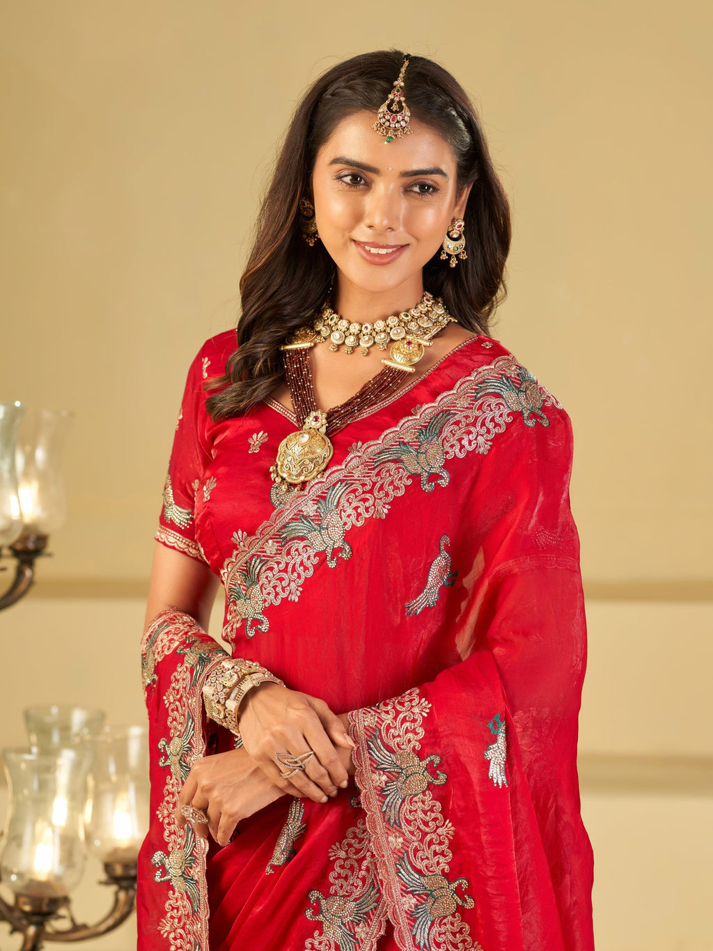 Rani Pink Designer Fendy Satin Saree with Peacock Embroidery & Heavy Embroidered Border | Premium Festive Wedding Wear Saree
