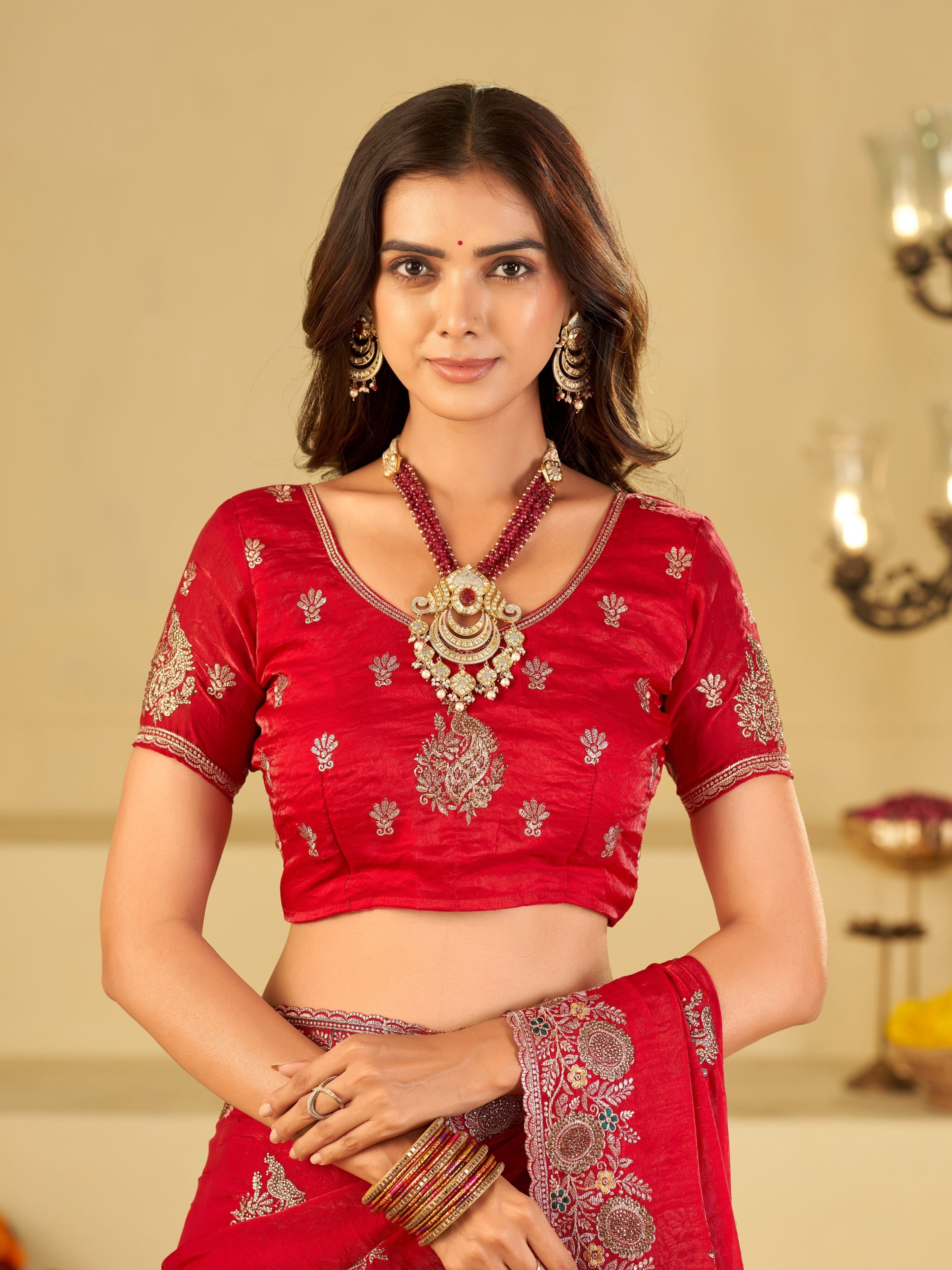 Rani Pink Designer Fendy Satin Saree with Heavy Embroidery Work | Premium Wedding Party Wear Saree with Embroidered Border & Blouse