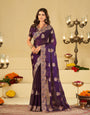 Royal Purple Designer Fendy Satin Saree with Heavy Floral Embroidery Work | Premium Wedding & Party Wear Embroidered Saree with Blouse