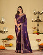 Royal Purple Designer Fendy Satin Saree with Floral Embroidery Work | Premium Wedding Party Wear Saree with Heavy Embroidered Border & Blouse