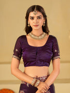 Royal Purple Designer Fendy Satin Saree with Floral Embroidery Work | Premium Wedding Party Wear Saree with Heavy Embroidered Border & Blouse
