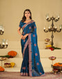 Royal Blue Designer Fendy Satin Saree with Floral Embroidery Work | Premium Party Wear Saree with Heavy Embroidered Border & Blouse