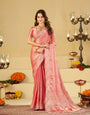 Baby Pink Fendy Satin Saree with White Floral Embroidery Border | Elegant Designer Party Wear Saree with Blouse