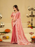 Baby Pink Fendy Satin Saree with White Floral Embroidery Border | Elegant Designer Party Wear Saree with Blouse
