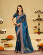 Royal Blue Designer Fendy Satin Saree with Heavy Embroidered Border | Premium Festive Party Wear Saree with Intricate Embroidery & Matching Blouse