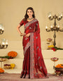 Maroon Designer Fendy Satin Saree with Heavy Embroidered Border | Premium Wedding Party Wear Saree with Intricate Embroidery & Matching Blouse