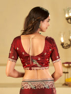 Maroon Designer Fendy Satin Saree with Heavy Embroidered Border | Premium Wedding Party Wear Saree with Intricate Embroidery & Matching Blouse