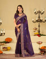 Royal Purple Designer Fendy Satin Saree with Heavy Embroidered Border | Premium Festive Party Wear Saree with Intricate Embroidery & Matching Blouse