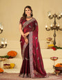 Wine Maroon Designer Fendy Satin Saree with Heavy Embroidered Border | Premium Festive Party Wear Saree with Elegant Embroidery & Matching Blouse