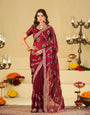 Wine Maroon Designer Fendy Satin Saree with Floral Embroidery Work | Premium Festive & Wedding Wear Embroidered Saree with Blouse
