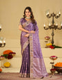 Lavender Purple Banarasi Silk Saree with Floral Embroidered Border & Rich Zari Woven Pallu | Designer Wedding Festive Saree