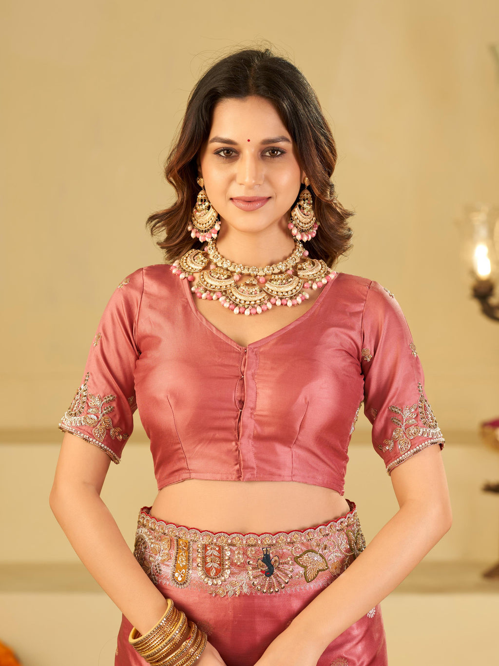 Rose Pink Banarasi Silk Saree with Floral Embroidered Border & Rich Zari Woven Pallu | Designer Wedding Festive Saree