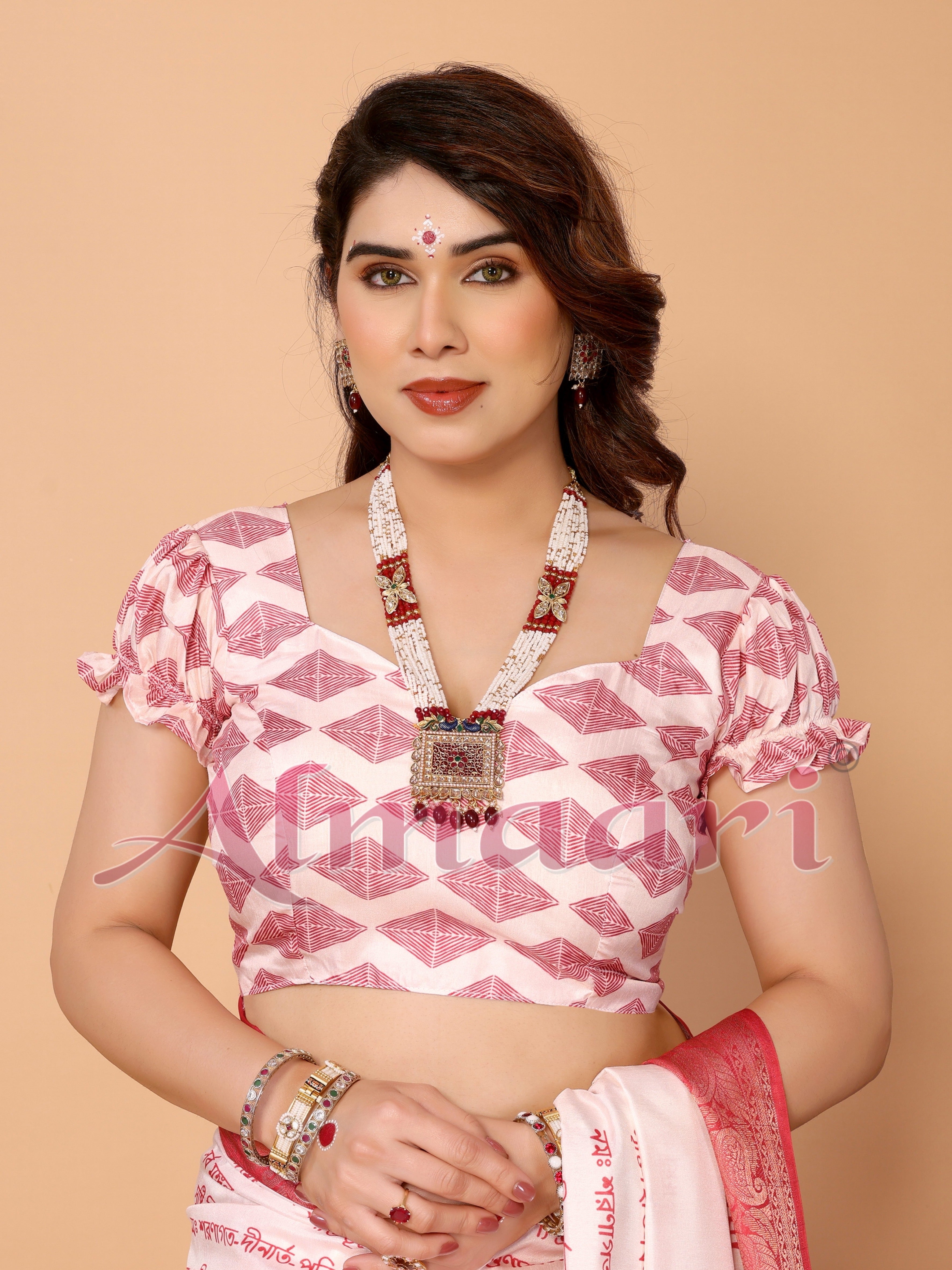 Off-White & Red Tussar Silk Saree with Kalighat-Style Devi Back Design & Sanskrit Mantra Pallu | Zari Border | Festive Tassels