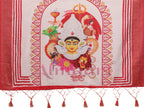 Crimson Red Handloom Linen Saree with Maa Durga Mahishasura Mardini Pallu & Zari Border | Durga Puja Special