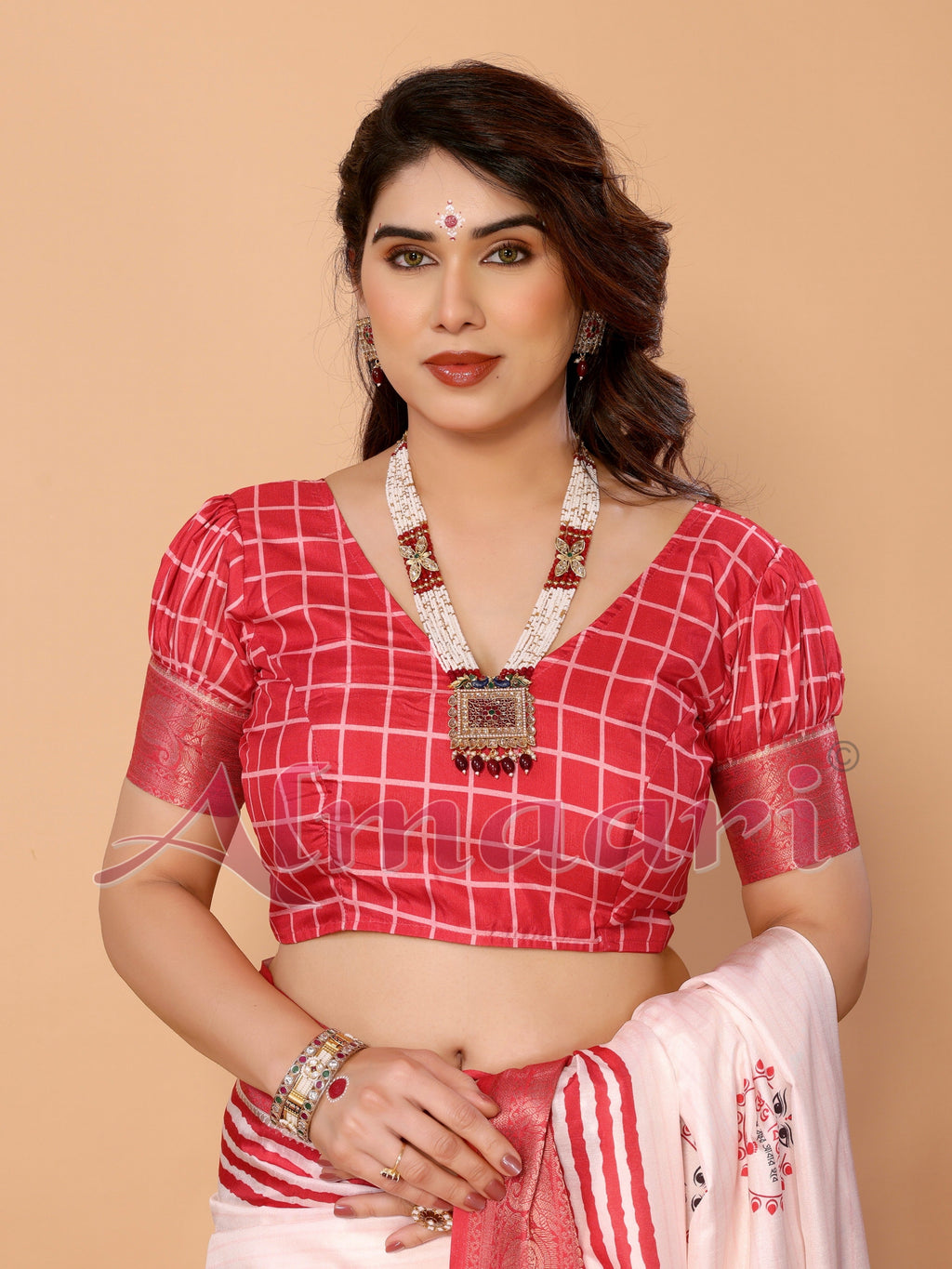 Crimson Red Handloom Linen Saree with Maa Durga Mahishasura Mardini Pallu & Zari Border | Durga Puja Special