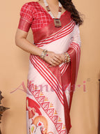 Crimson Red Handloom Linen Saree with Maa Durga Mahishasura Mardini Pallu & Zari Border | Durga Puja Special