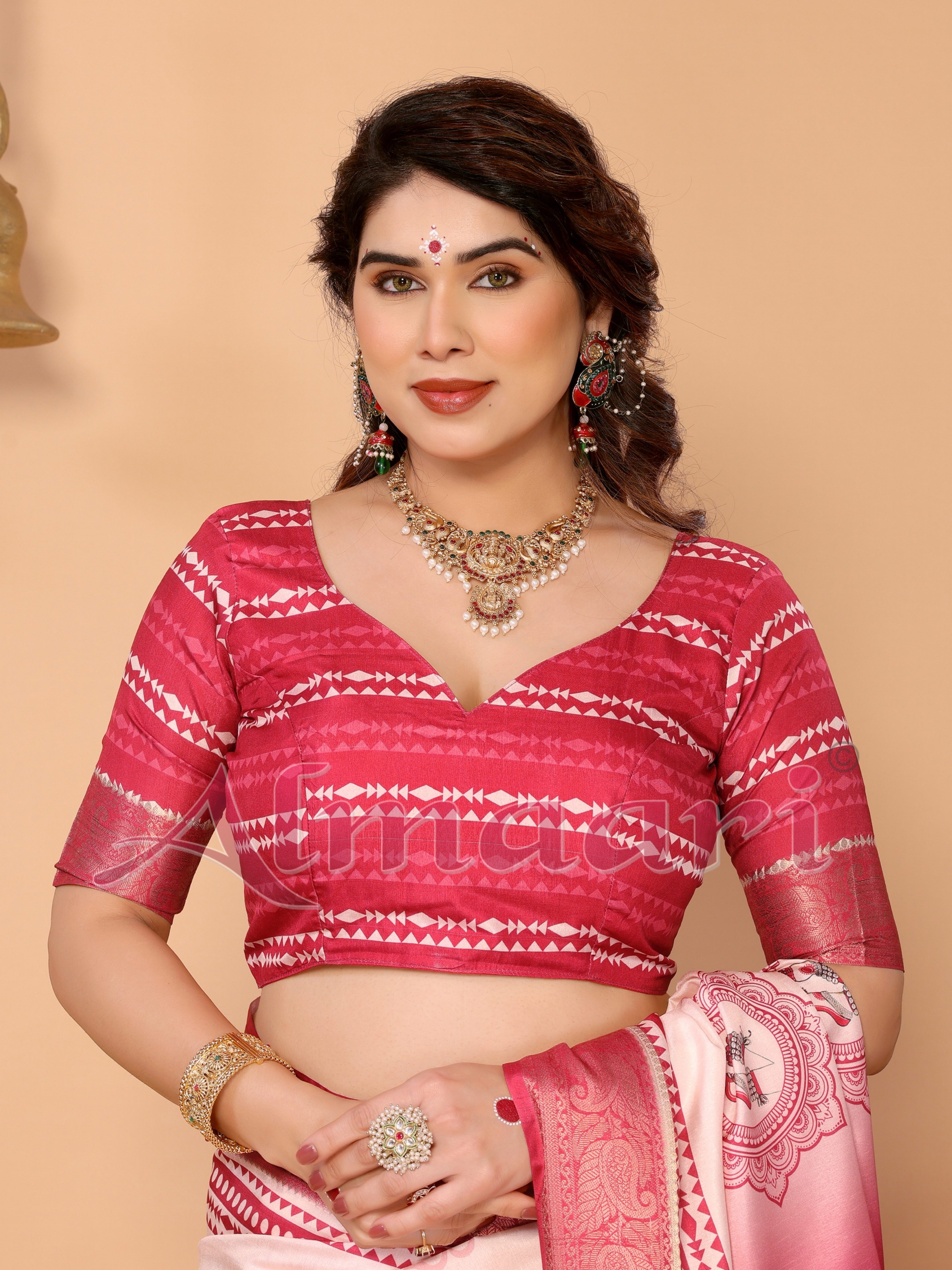 Rose Pink & Crimson Tussar Silk Saree with Kalighat Puja Artwork & Zari Border | Festive Tassel Pallu | Special Durga Puja Collection