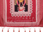 Rose Pink & Crimson Tussar Silk Saree with Kalighat Puja Artwork & Zari Border | Festive Tassel Pallu | Special Durga Puja Collection