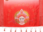 Off-White & Red Pure Tussar Silk Saree with Durga Face Print & Zari Woven Border | Festive Pallu & Tassel Detailing