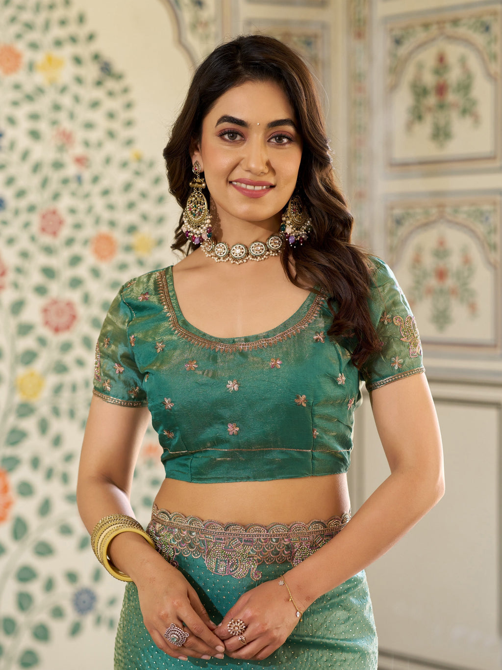 Sea Green Fendy Satin Embroidered Saree with Elephant Motifs & Heavy Zari Border | Designer Festive Wear Saree with Tassels & Embroidered Blouse