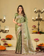Pista Green Banarasi Silk Saree with Heavy Embroidered Border & Rich Zari Woven Pallu | Designer Wedding Festive Saree
