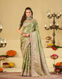 Pastel Green Banarasi Silk Saree with Heavy Embroidered Scallop Border & Rich Zari Woven Pallu | Designer Wedding Festive Saree