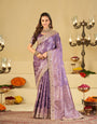 Lavender Purple Banarasi Silk Saree with Heavy Embroidered Border & Rich Zari Woven Pallu | Designer Wedding Festive Saree