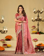 Rose Pink Banarasi Silk Saree with Heavy Embroidered Border & Rich Zari Woven Pallu | Designer Wedding Festive Saree